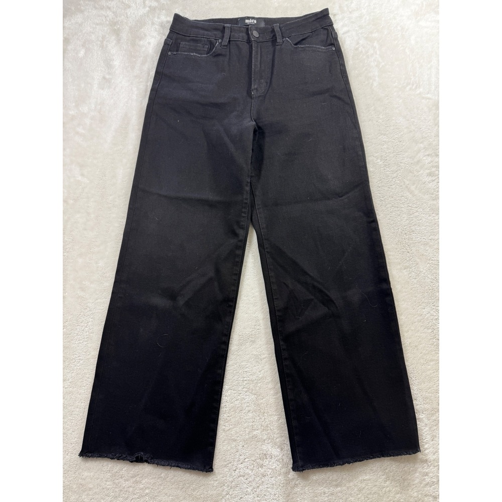 Mica Womens Wide Leg Raw Hem Black Denim Jeans 27 Meas: 27x26.5